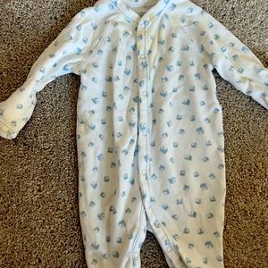 Ralph Lauren onesie for newborn boy. Has 2 spots. Can be washed.
